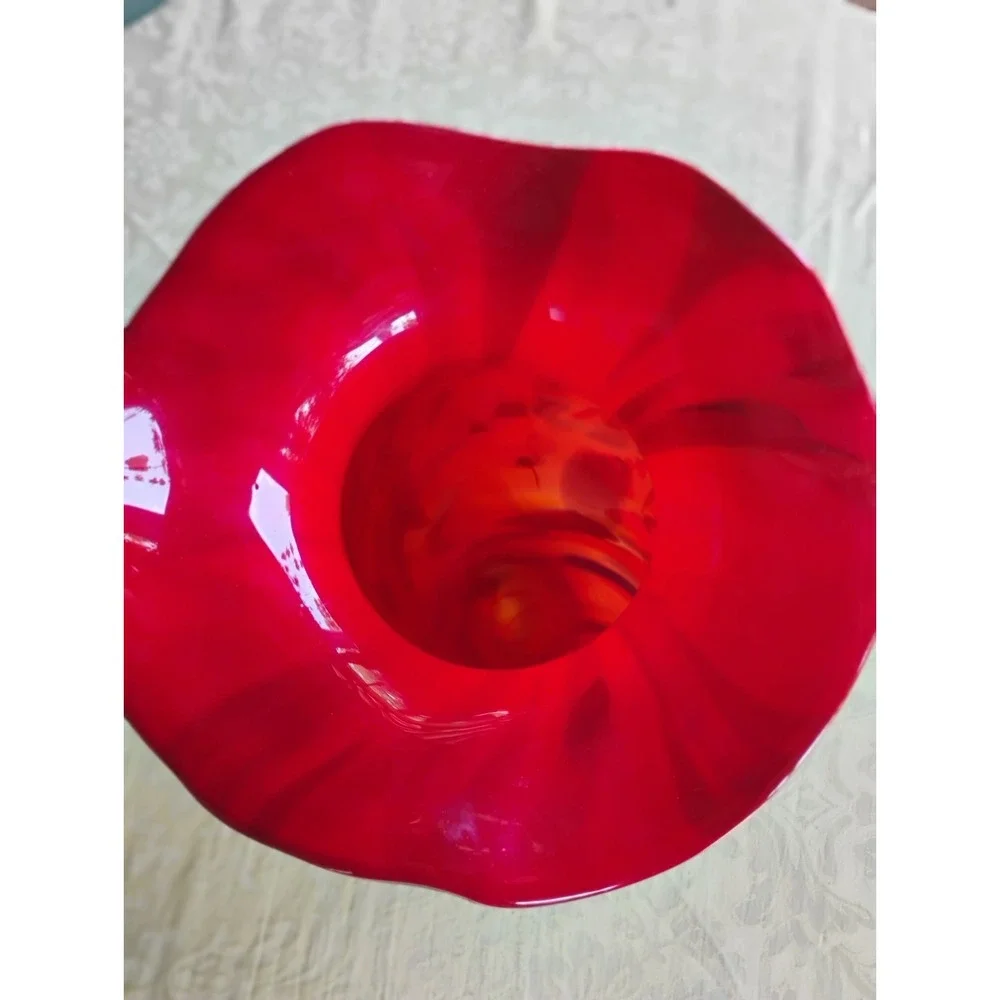 Krosno Jozefina Art Glass Red Orange Multicolor Hand Blown Vase Poland